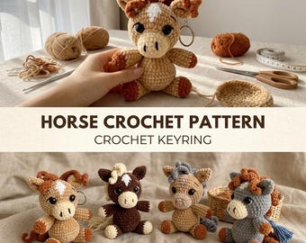 Crochet Horse Pattern, Cute Mini Pony Amigurumi Keyring Tutorial, Farm Animal Crochet Gift