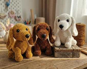 Teckel haakpatronen, patroon amigurumi puppy, haaktutorial pluche puppy, patroon DIY cadeau