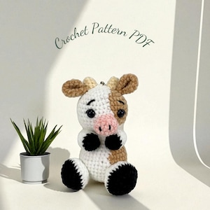 Cow Keychain Crochet Pattern PDF, Cute Amigurumi Cow Plush Key Ring DIY,Small Farm Animal Toy Crochet Tutorial Handmade,Easy Crochet Pattern