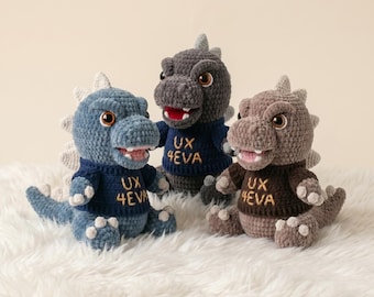 Patrón de amigurumi de Godzilla a crochet, peluche de monstruo adorable en PDF, patrón de juguete a crochet para descargar digitalmente