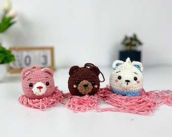 かぎ針編みのクマのキーホルダーのパターン - アミグルミクマ、英語PDF