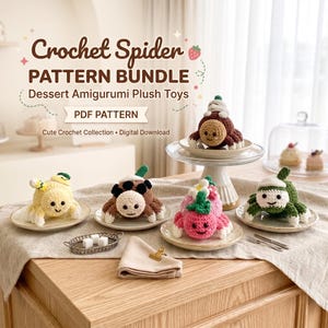 Crochet Spider Pattern Bundle PDF, Dessert Amigurumi Plush Tutorial, Cream Lemon Strawberry Spider Gift