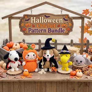 Halloween Crochet Pattern Bundle PDF, Witch Dog Pumpkin Rabbit Amigurumi Plush Tutorial, Spooky Cute DIY Gift