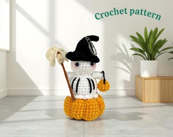 Modèle PDF de porte-clés fantôme au crochet : peluche amigurumi d'Halloween