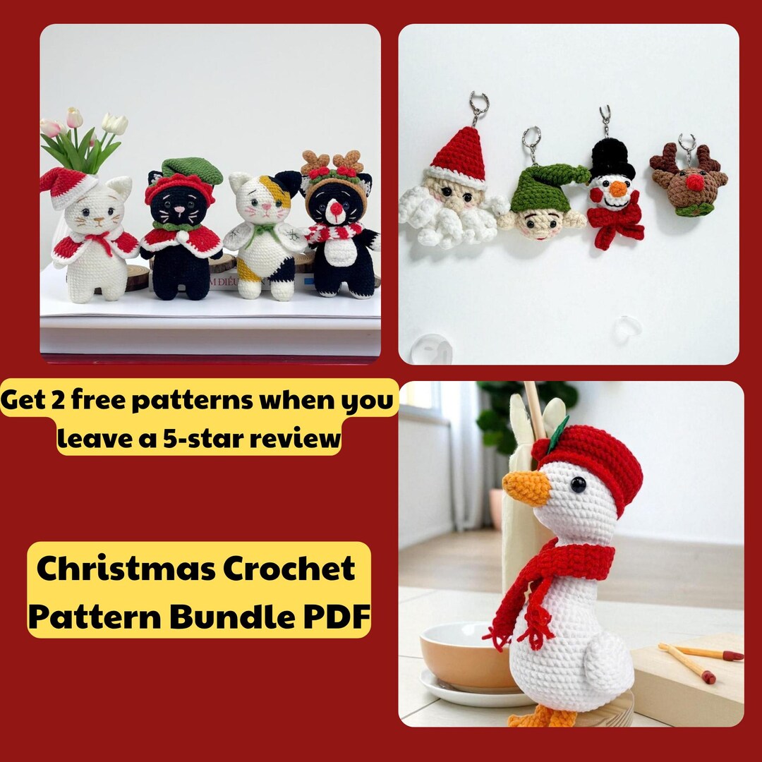 Lks Ama Patterns Christmas Amigurumi Crochet Pattern Bundle, Goose, Cat, Keychain (PDF ...
