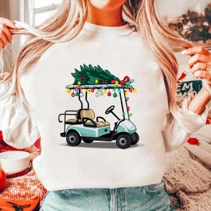 クリスマス ゴルフ カート PNG ダウンロード、ゴルフ クリスマス シャツ デザイン、ゴルファー クリスマス ギフト、かわいいサンタクロース PNG、水彩デザイン