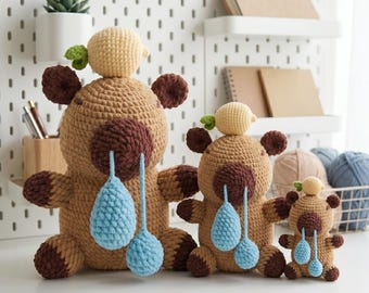 Patrón de capibara a crochet, tutorial de amigurumi de capibara mocoso y divertido, peluche de animalito a crochet, regalo hecho a mano