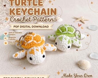 Haakpatroon voor een sleutelhangertje met een schildpad (PDF), schattige amigurumi-tutorial voor een zeeschildpad, mini pluche tashanger DIY-cadeau