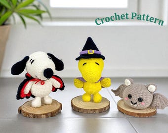 Bundel met Halloween-haakpatroon: Snoopy Bat Witch-amigurumi (pdf-patroon)