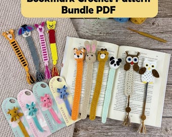 Paquete de patrones de marcapáginas de amigurumi a crochet: animales, dragones y búhos (PDF)