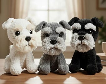 Patrón de ganchillo Schnauzer, PDF de peluche de perro Amigurumi, juguete apto para principiantes