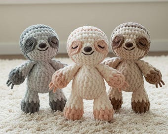 Patrón de ganchillo de perezoso, patrón PDF de animal de peluche amigurumi para bebé
