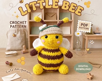 Little Bee Crochet Pattern, Bumblebee Amigurumi PDF, Animal Shelf Decoration