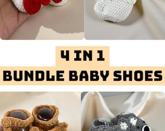 4 IN 1 Baby Booties Crochet Pattern Bundle, Beginner Crochet Set (PDF)