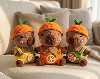 Capibara haakpatroon pdf, schattige capibara in oranje schort en hoed, kawaii amigurumi-dierenzelfstudie, digitale download