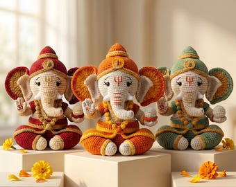 Patrón de amigurumi de Ganesha a crochet, muñeco del dios elefante, PDF avanzado espiritual (descarga digital)