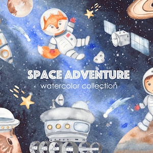 Space watercolor clipart, cute astronaut , planets clip art, rockets PNG, nursery decor, Space cards, Astronaut Seamless Pattern Baby shower