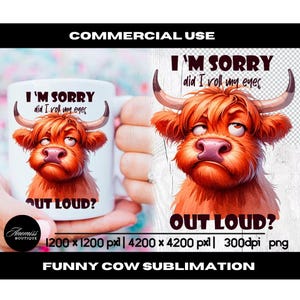 Highland Cow Png Sublimation Printable, Funny Cows Png, Dtf Designs, Scottish Cow Png, Retro Trendy Design, Sarcastic Shirt Png, Funny Mug