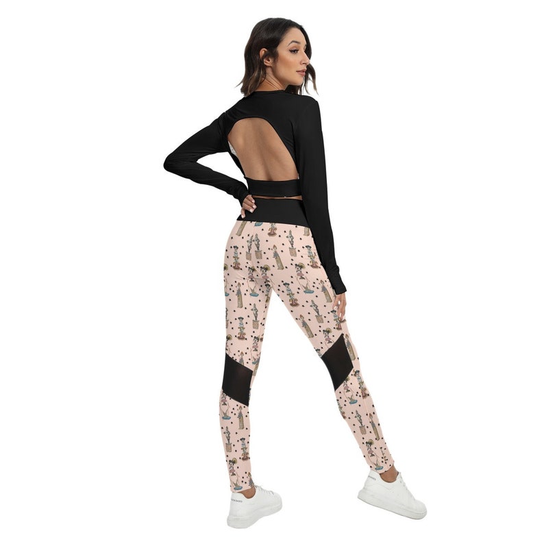 Conjunto deportivo para mujer "Foolish Mortals HM Mouse" con top sin espalda y leggings, para mamá y yo, conjunto a juego - Rosa y negro, MNSSHP imagen 4