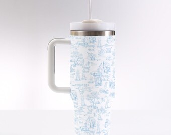 Vaso de 40 oz con diseño de Peter Rabbit Toile - Stanley Dupe, vaso de primavera, Beatrix Potter, Pascua