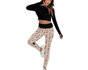 Conjunto deportivo para mujer "Foolish Mortals HM Mouse" con top sin espalda y leggings, para mamá y yo, conjunto a juego - Rosa y negro, MNSSHP