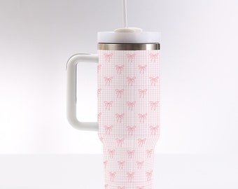 Taza de viaje Pink Bow Gingham, estilo Love Shack Fancy, 40 oz