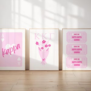 Impresiones digitales Kappa Kappa Gamma / Impresiones Kappa Kappa Gamma / Pósters Kappa / Impresiones digitales de hermandad / Rosa / Juego de 3 / Descarga instantánea