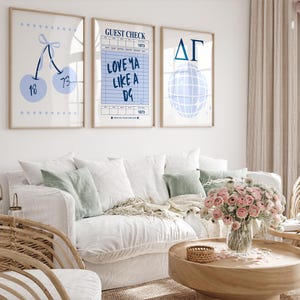 Delta Gamma Digital Prints | Delta Gamma Prints | Sorority Wall Art | Big Little Gift | Blue Posters | Set of 3 | Instant Download