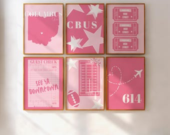 Columbus Ohio Digital Prints | Columbus Prints | Columbus Preppy Posters | Preppy College Prints | Pink | Set of 6 | Instant Download