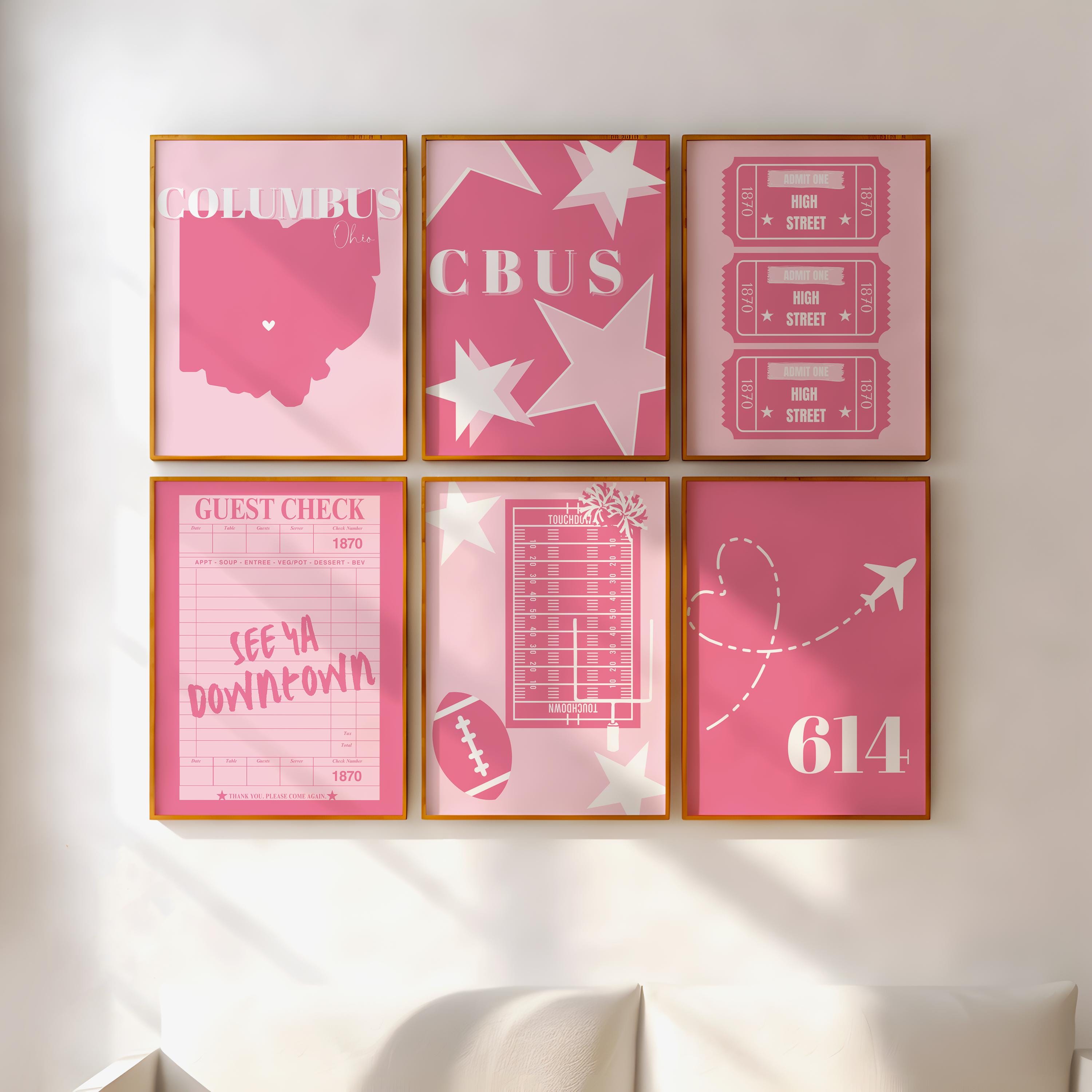 Columbus Ohio Digital Prints | Columbus Prints | Columbus Preppy Posters | Preppy College Prints | Pink | Set of 6 | Instant Download