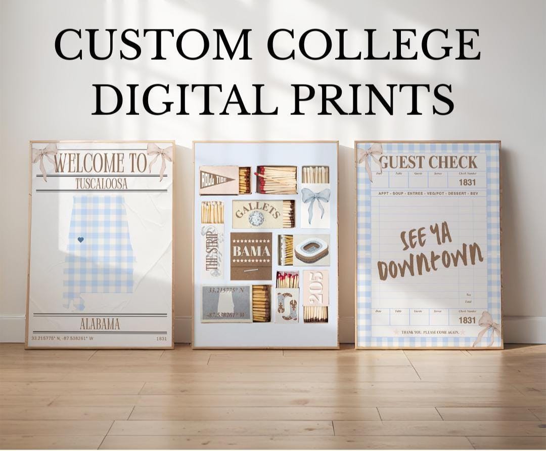 Custom College Digital Prints | Set of 3 | Custom College Preppy Prints ...