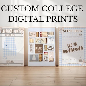 Impresiones digitales universitarias personalizadas / Juego de 3 / Juego de impresiones universitarias preppy personalizadas / Pósteres universitarios personalizados / Impresión personalizada de Matchbox