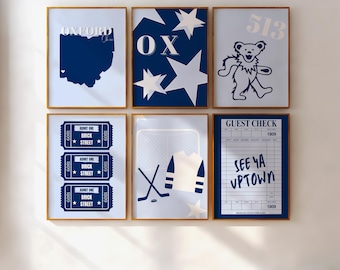 Oxford Ohio Digital Prints | Oxford Prints | College Preppy Posters | University Posters | Blue | Set of 6 | Instant Download
