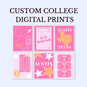 Custom College Digital Prints | Set of 6 | Custom College Preppy Prints Set | Custom College Posters | College Preppy Posters