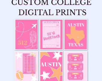Custom College Digital Prints | Set of 6 | Custom College Preppy Prints Set | Custom College Posters | College Preppy Posters