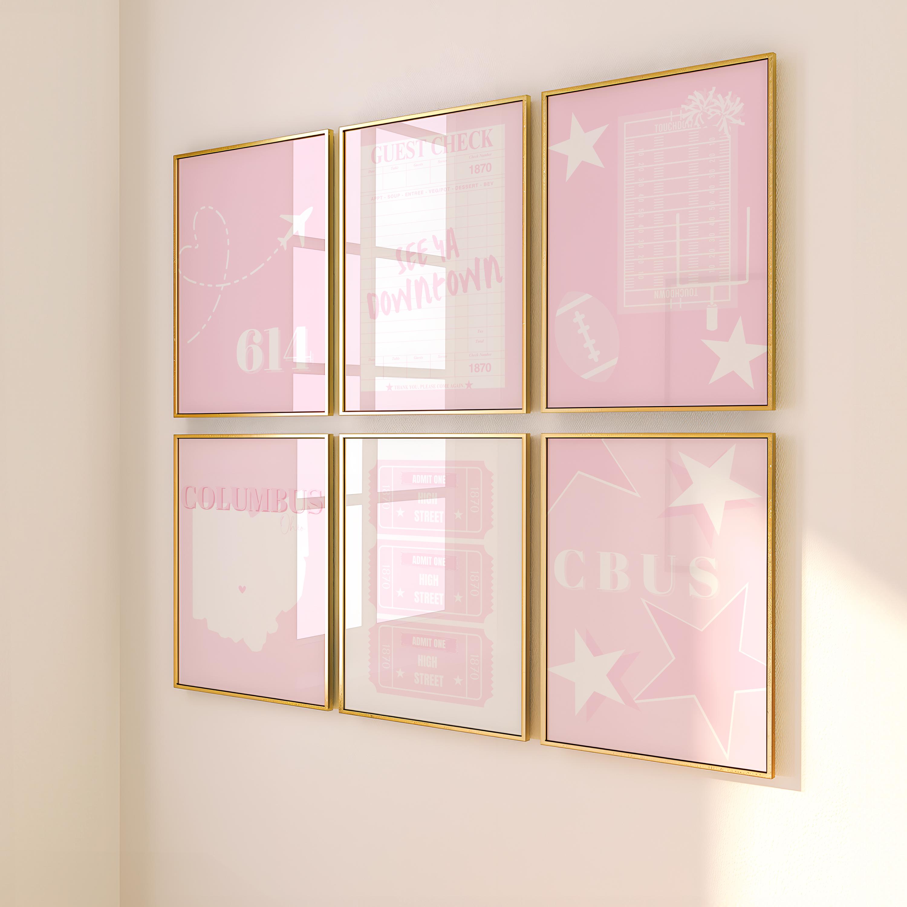 Columbus Ohio Digital Prints | Columbus Prints | CBUS Preppy Posters | Preppy College Prints | Light Pink | Set of 6 | Instant Download