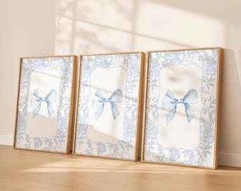 Blue Bow Digital Print | Trendy Wall Art | Preppy Blue Poster | Coastal Dorm Decor | Room Decor Prints | Light Blue | Instant Download