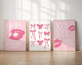 Alpha Phi Digital Prints | Alpha Phi Prints | Sorority Posters | Sorority Digital Prints | Pink | Set of 3 | Instant Download