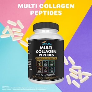 Multi Collagen Peptides Capsules, Types I, II, III and X,  1000mg Hydrolyzed Collagen,  Skin, Hair, Joint Support – 120 Count