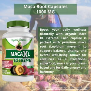 Organic Maca Root Capsules – Energy & Vitality Support | 1000mg Extreme Strength | 60 Capsules
