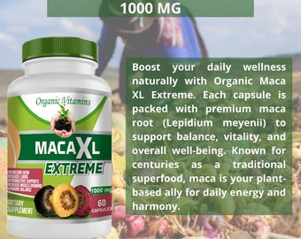 Organic Maca Root Capsules – Energy & Vitality Support | 1000mg Extreme Strength | 60 Capsules