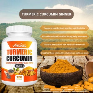 Turmeric Curcumin 2100mg with Ginger and Black Pepper – 120 Capsules