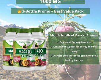 Organic Maca Root Capsules – 3 Pack (180 Capsules) | Wellness & Vitality Bundle | Extreme Strength 1000mg