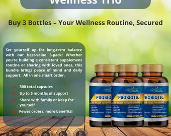 Probiotic 3-Pack – 100 Billion CFU – Daily Digestive & Immune Support – 300 Capsules – Non-GMO, Vegan