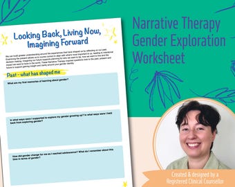 Narratieve therapie werkblad genderverkenning downloadbaar, trans- en genderdiverse counselingtools, TGD-hulpmiddelen psychologie