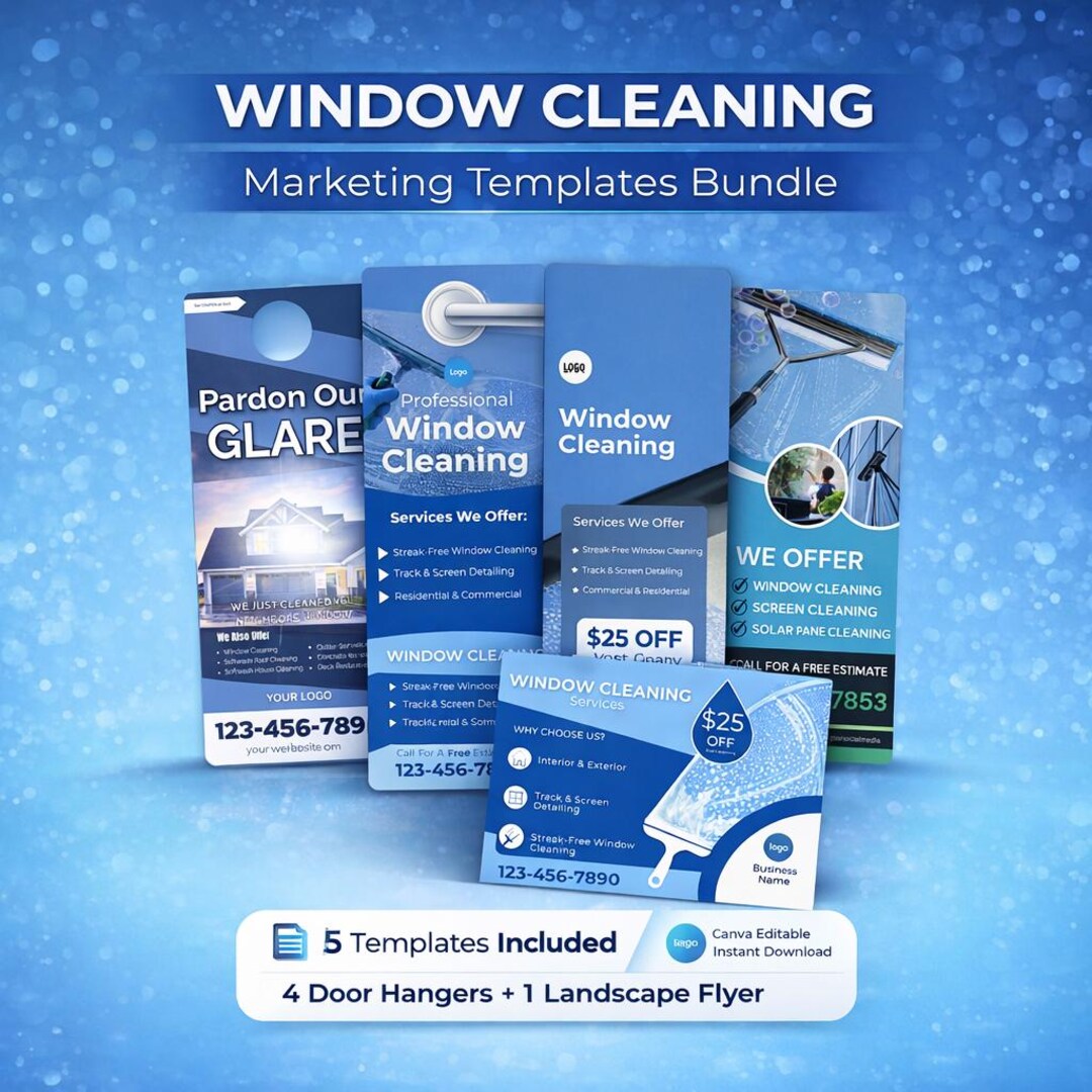 Window Cleaning Adds Window Cleaning Marketing Bundle | 4 Door Hangers + 1 Landscape Flyer ...