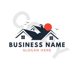 Volledig bewerkbaar logo voor aannemer | Dakbedekking | Klusjesman | Ramen en glas | Eenvoudig | Modern | Constructie | Logo met dak en zon | Aangepast: