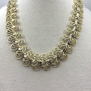 Vintage 1950s Coro Art Deco Scroll Gold Tone Choker Chain Link Necklace