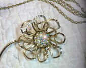 Signed Vintage Brooch/Pin Stones Glitter Different Colors From Different Anglles