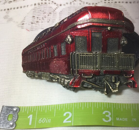 Men’s Trolley Car Belt Buckle Red Vintage - image 2